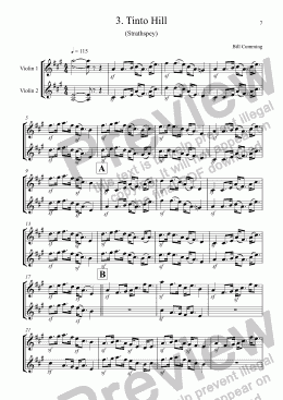 page one of 3. "Tinto Hill" (Strathspey) for two violins