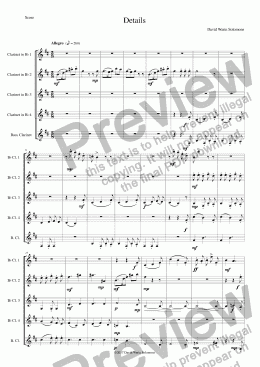 page one of Details for clarinet quintet (for 4 B flats and 1 Bass) SCORE and PARTS
