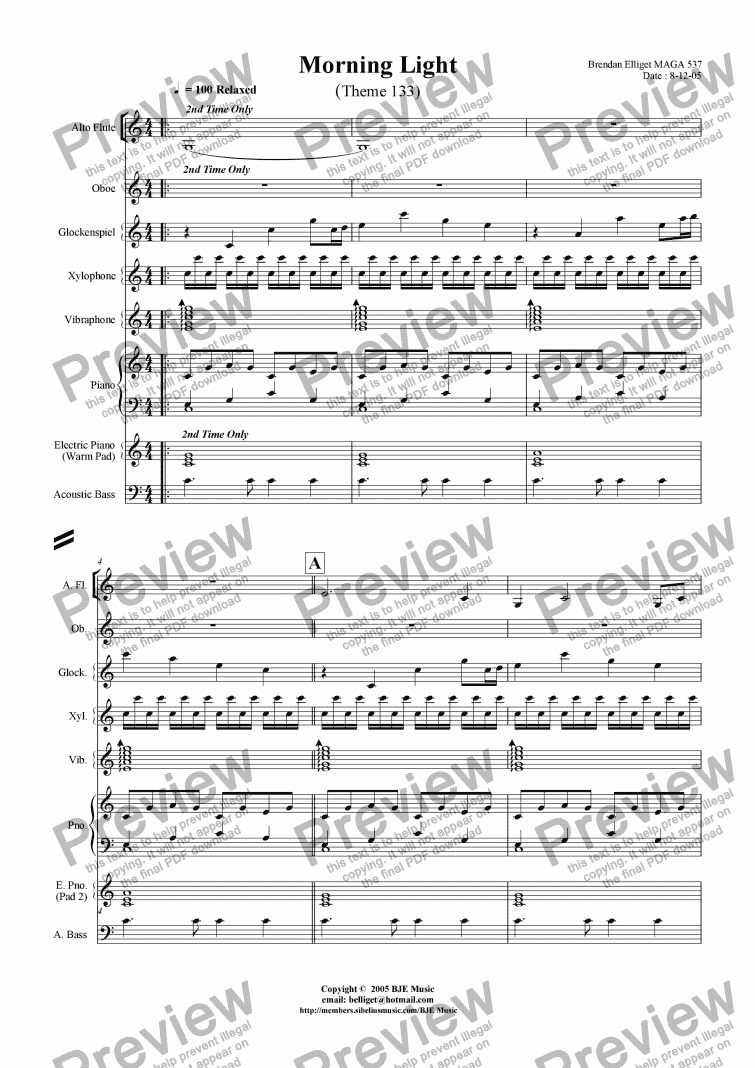 page one of Morning Light (Theme 133) - Mixed Ensemble