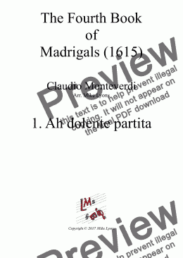 page one of Brass Quintet - Monteverdi Madrigals Book 4 - 01. Ah Dolente Partita