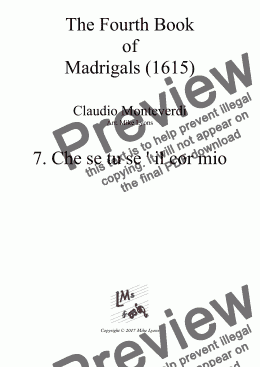 page one of Brass Quintet - Monteverdi Madrigals Book 4 - 07. Che se tu se ' il cor mio