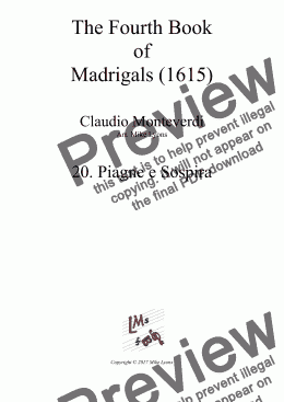 page one of Brass Quintet - Monteverdi Madrigals Book 4 - 20. Piagne e Sospira