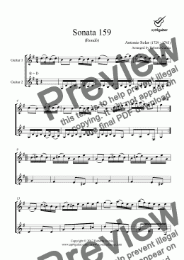 page one of Sonata 159 for guitar duet