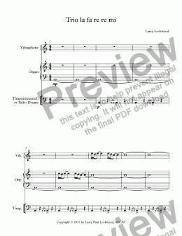 page one of Trio la fa re re mi, for vibraphone, organ & timpani