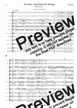 page one of Dvorak Serenade for Strings  Mov.1 (Clarinet Choir)