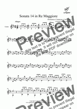 page one of Sonata 14 in Re Maggiore for solo guitar