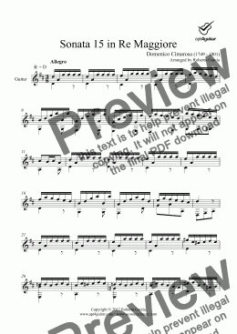 page one of Sonata 15 in Re Maggiore for solo guitar