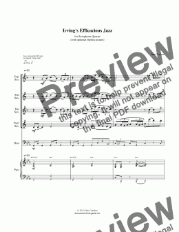 page one of Irving's Efficacious Jazz (Saxophone Quartet, piano, bass, guitar)