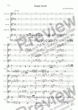 page one of Simply Joyful (saxophone quartet and piano) SCORE and PARTS