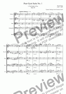 page one of Peer Gynt Suite No. 1 / Death of Ase for String Orchestra 