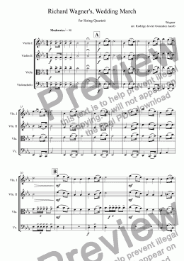 page one of Wedding March Wagner & Mendelssohn for String Quartet 