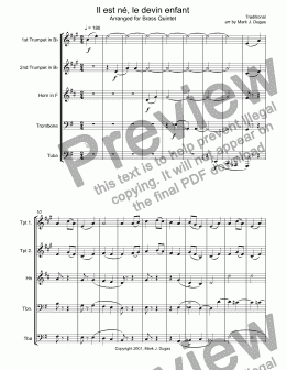 page one of Il est né, le devin enfant Arranged for Brass Quintet