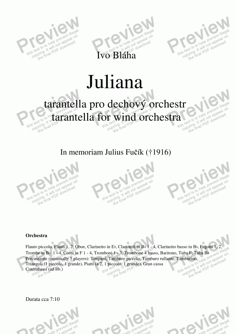 page one of JULIANA - tarantella for wind orchestra