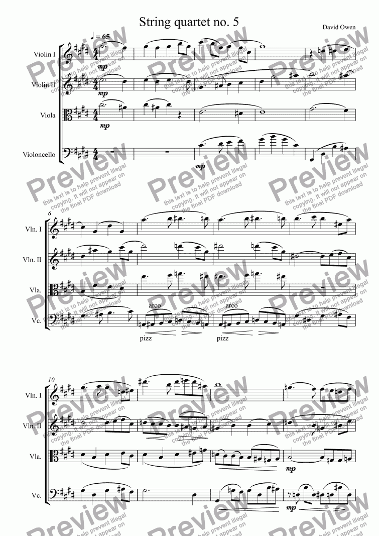 page one of String quartet no. 5