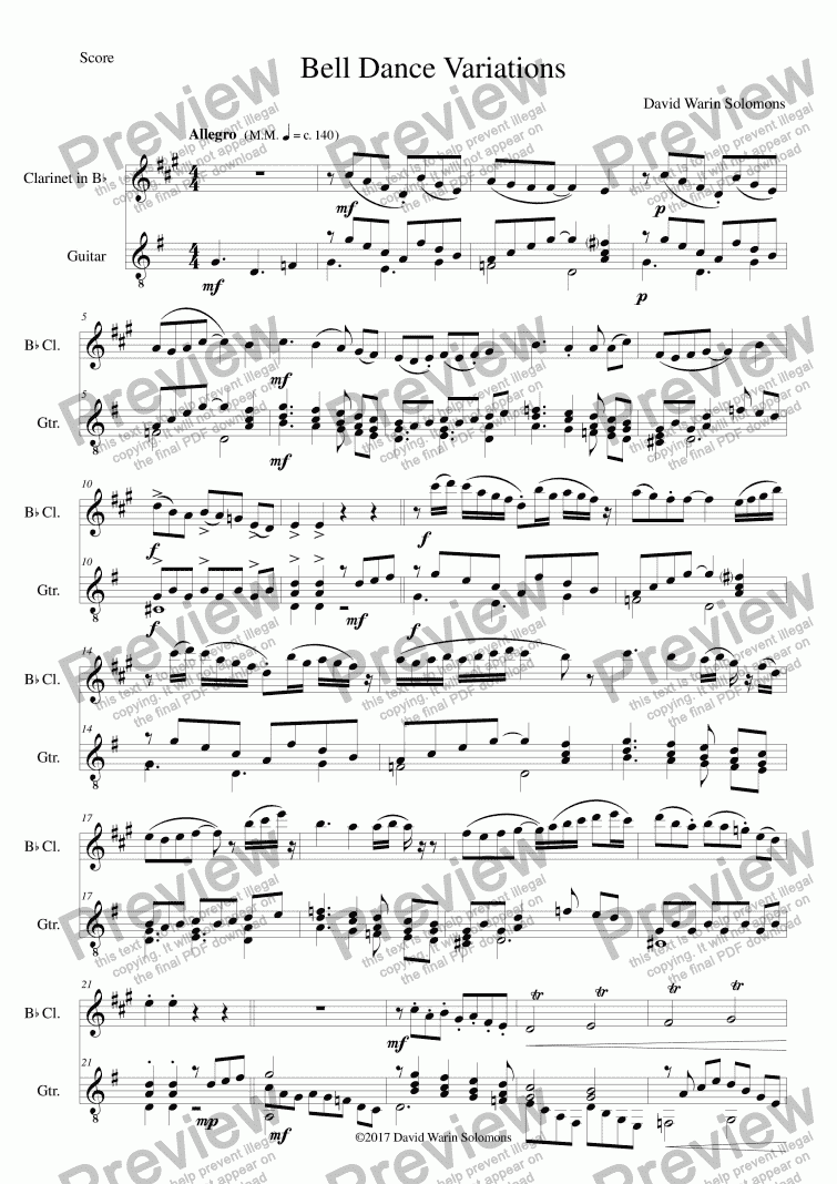 page one of Bell Dance Variations for clarinet and guitar