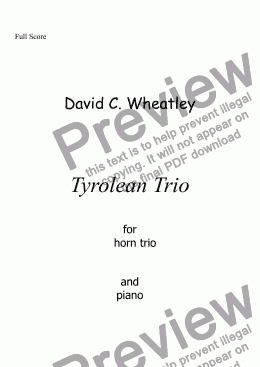 page one of Tyrolean Trio for horn trio (in F) and piano by David Wheatley