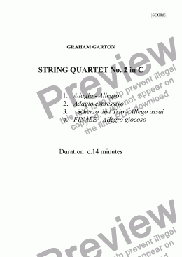 page one of STRING QUARTET No.2 IN C - SCORE (Duration 14 Minutes))