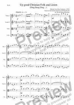 page one of Up good Christian folk for string quartet (Ding Dong Ding)