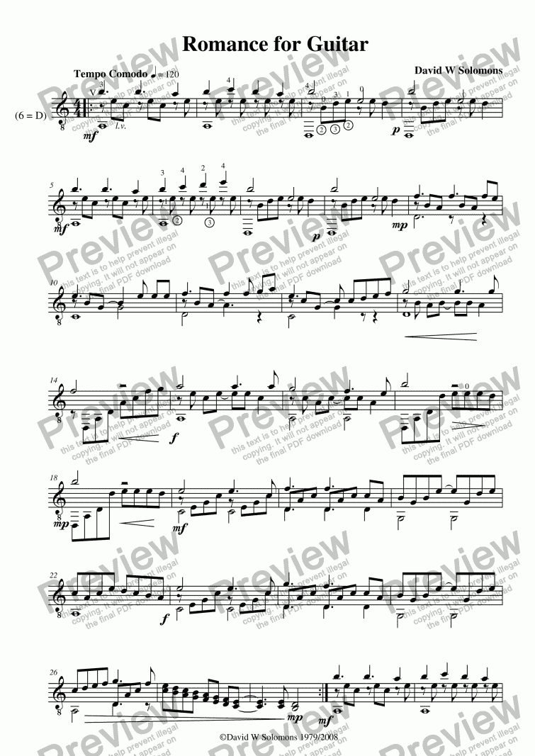 page one of Romance for guitar