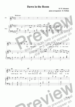 page one of Dawn in the room for alto or baritone and piano