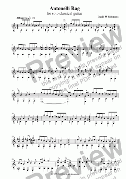 page one of Antonelli Rag for guitar solo