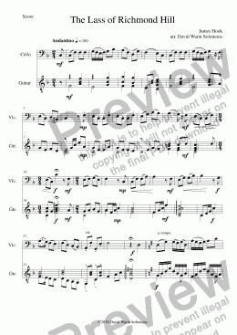 page one of Lass of Richmond Hill cello and guitar easy version