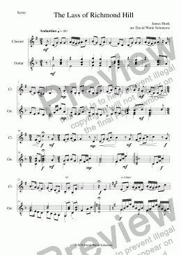 page one of Lass of Richmond Hill for clarinet and guitar (easy version)