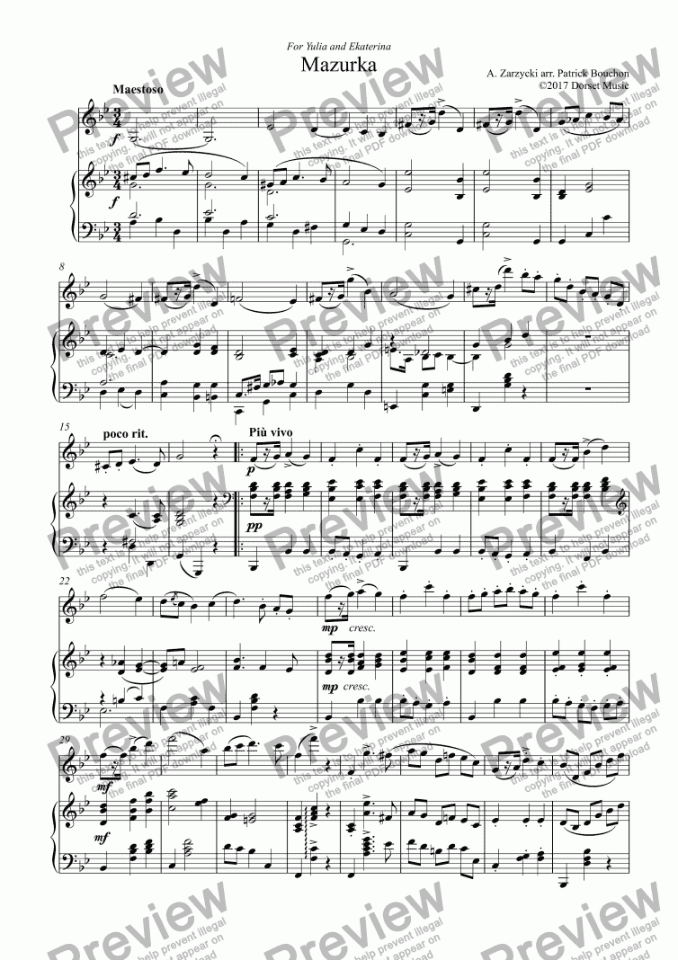 page one of Zarzycky - Mazurka for Violin and Piano