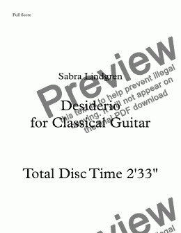 page one of Desiderio for Classical Guitar