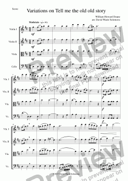 page one of Variations on Tell me the old old story for string quartet