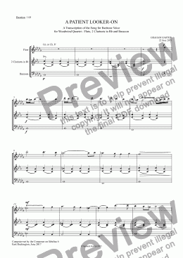 page one of INSTRUMENTAL - 'A PATIENT LOOKER-ON' Transcription of the Song for Baritone Voice and Piano for Woodwind Quartet - Flute 2 Clarinet in Bb and Bassoon