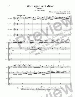 page one of Bach - Little Fugue in G Minor for Flute Quartet