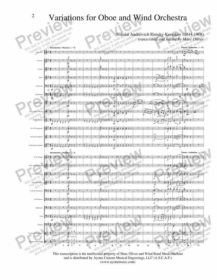 page one of Rimsky-Korsakov - Oboe Variations