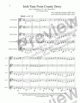 page one of Grainger - Irish Tune from Country Derry (Clar)
