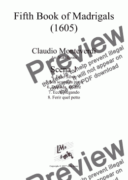 page one of Brass Quintet - Monteverdi Madrigals Book 5 - Scena 1 (Nos 4 - 8)