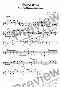 page one of Second Music from Dioclesian for Solo Guitar
