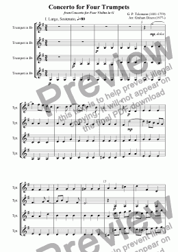 page one of Concerto for Four Trumpets