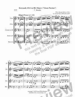 page one of Rondo from Serenade #10 in Bb Major ("Gran Partita") (wind quintet)