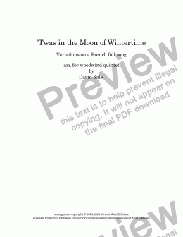 page one of Twas in the Moon of Wintertime - Variations on a French folksong (wind quintet)