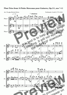 page one of CARULLI, Ferdinando: Flute Trios from 18 Petits Morceaux pour Guitarre, Op.211, nos 7-12 (3fl)