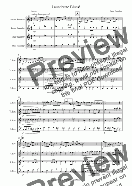 page one of Laundrette Blues! for Recorder Quartet