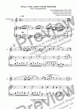 page one of STILL THE LARK FINDS REPOSE From "The Spanish Rivals" - Solo Bb Clarinet and Piano