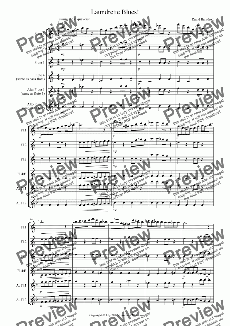 page one of Laundrette Blues! for Flute Quartet