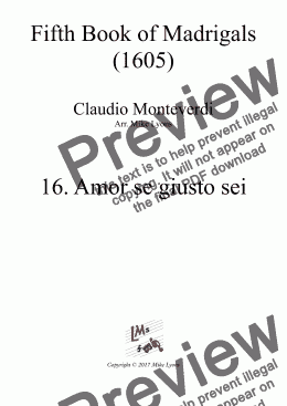 page one of Brass Quintet - Monteverdi Madrigals Book 5 - 16. Amor se giusto sei