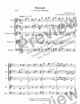 page one of Messiah Overture (wind quintet)