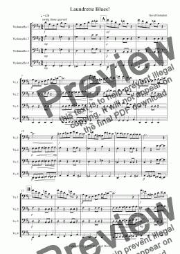 page one of Laundrette Blues!  for Cello Quartet