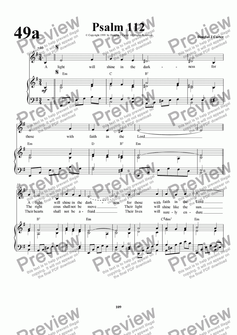 page one of Psalm 112 A light Will Shine (Keyboard and Vocal)