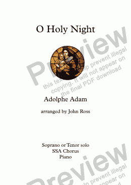 page one of O Holy Night (Soprano or Tenor solo, SSA, Piano)