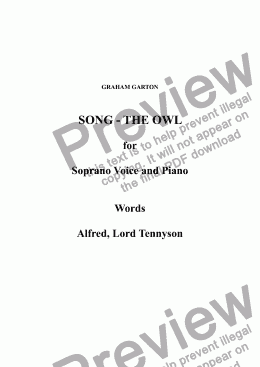page one of SONG - THE OWL for Soprano Voice and Piano. Words: Alfred, Lord Tennyson