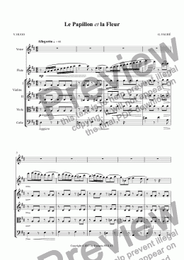 page one of FAURÉ: Le Papillon et la Fleur arranged for Voice, Flute and Strings